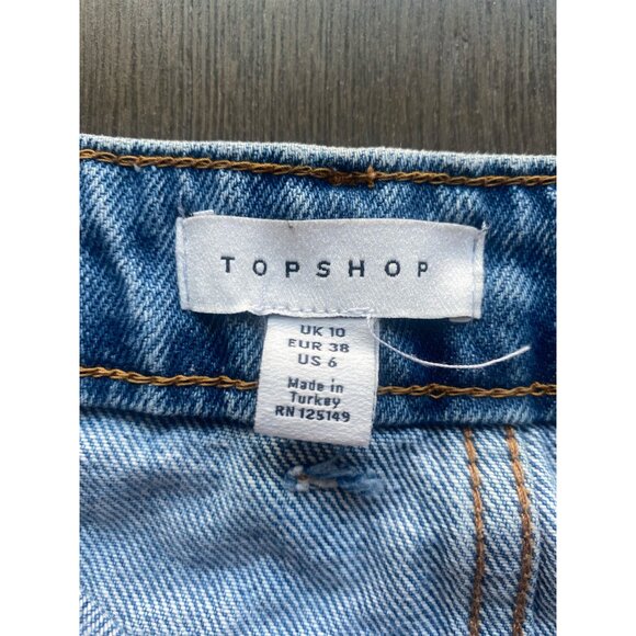 Topshop Denim Skirt Raw Hem Medium Wash Mini Size 6 - Picture 3 of 6